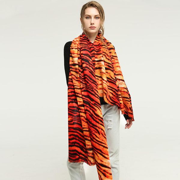 scarves tiger print female winter scarf 5 colors women acrylic plaid bandana muffler lovers thick thermal double, Blue;gray