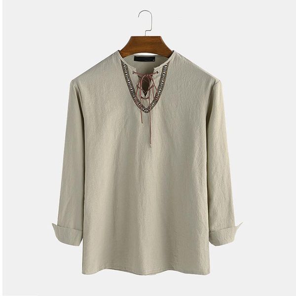men's casual shirts autumn cotton linen vintage v-neck drawstring pullover fashion loose long sleeve shirt men streetwear, White;black
men's casual shirts autumn cotton linen vintage v-neck drawstring pullover fashion loose long sleeve shirt men streetwear, White;black