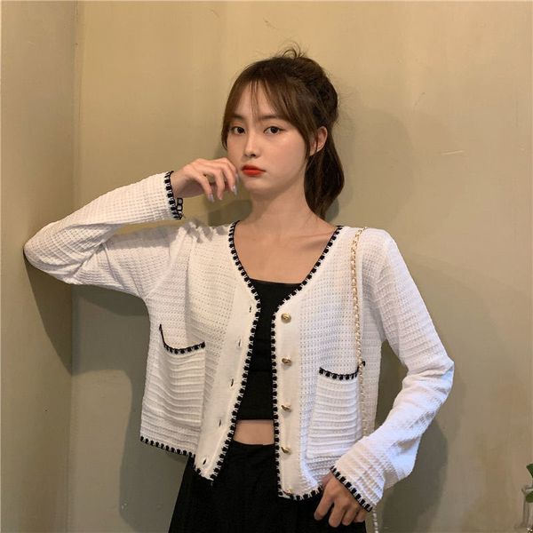 women's sweaters autumn cardigan knitted or crocheted with long sleeves, women's contrasting v-collar, fashionable jackets ns8u, White;black
women's sweaters autumn cardigan knitted or crocheted with long sleeves, women's contrasting v-collar, fashionable jackets ns8u, White;black