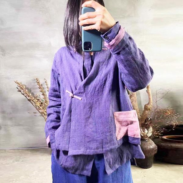 women's blouses & shirts johnature women vintage cotton linen 2021 spring v-neck long sleeve pockets patchwork loose chinese style, White
women's blouses & shirts johnature women vintage cotton linen 2021 spring v-neck long sleeve pockets patchwork loose chinese style, White