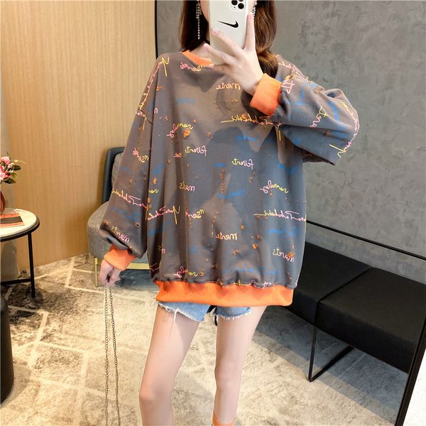 women's sweater autumn and winter 2021 loose korean casual graffiti foreign style long sleeve medium length coat, Blue;black
women's sweater autumn and winter 2021 loose korean casual graffiti foreign style long sleeve medium length coat, Blue;black