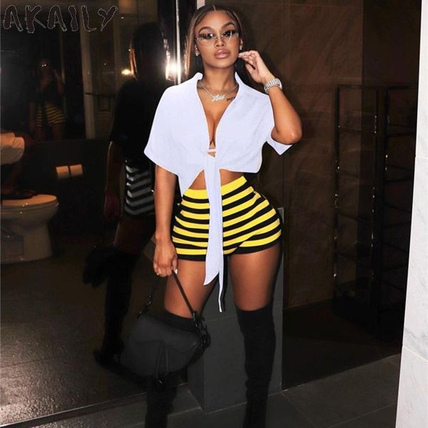 women's tracksuits akaily streetwear 2 two piece sets women outfits summer white matching female v neck bandage crop striped shorts, Gray
women's tracksuits akaily streetwear 2 two piece sets women outfits summer white matching female v neck bandage crop striped shorts, Gray