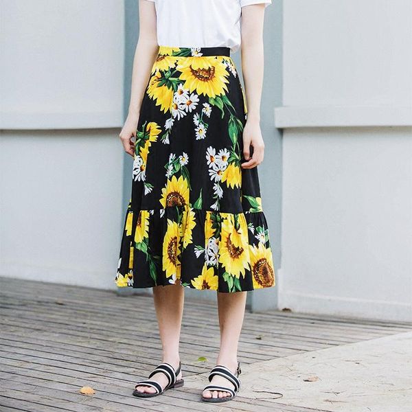 skirts customized autumn women's vintage yellow sunflower printed mid-calf skirt lady a-line fishtail ruffles splicing saia, Black
skirts customized autumn women's vintage yellow sunflower printed mid-calf skirt lady a-line fishtail ruffles splicing saia, Black