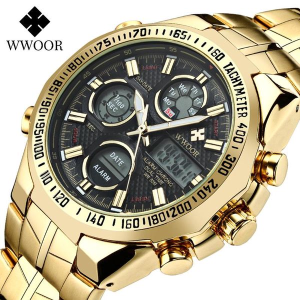 wristwatches luxury gold watch for men wwoor brand waterproof man fashion sports led chronograph quartz satch 2021, Slivery;brown
wristwatches luxury gold watch for men wwoor brand waterproof man fashion sports led chronograph quartz satch 2021, Slivery;brown