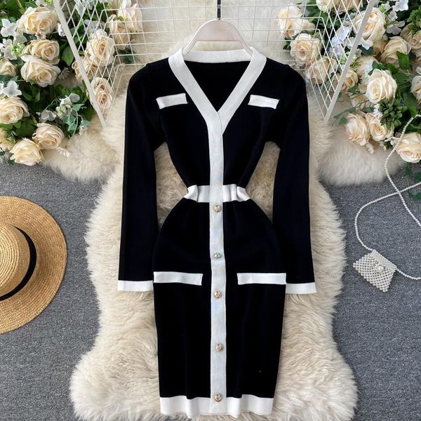 knitted dress women's autumn winter 2021 fashion v neck long sleeve color matching waist thin mini vestidos p630 casual dresses, Black;gray
knitted dress women's autumn winter 2021 fashion v neck long sleeve color matching waist thin mini vestidos p630 casual dresses, Black;gray