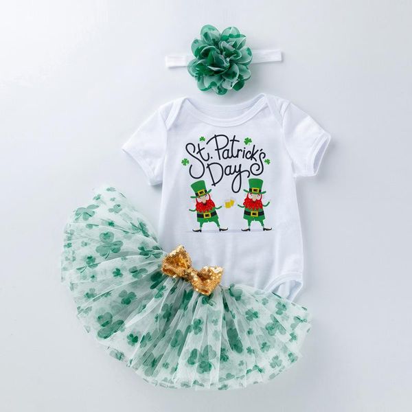 girls 3 pieces set infant's st. patrick's day printed romper bow mesh skirt hair band for baby four leaf clover clothing sets, White
girls 3 pieces set infant's st. patrick's day printed romper bow mesh skirt hair band for baby four leaf clover clothing sets, White