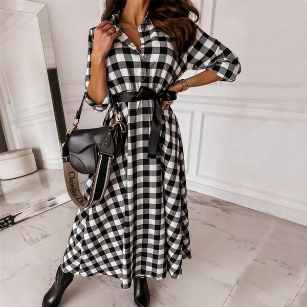 women vintage plaid print long dress autumn sleeve turn-down collar shirt 2021 spring lace up club party vestidos casual dresses, Black;gray
women vintage plaid print long dress autumn sleeve turn-down collar shirt 2021 spring lace up club party vestidos casual dresses, Black;gray