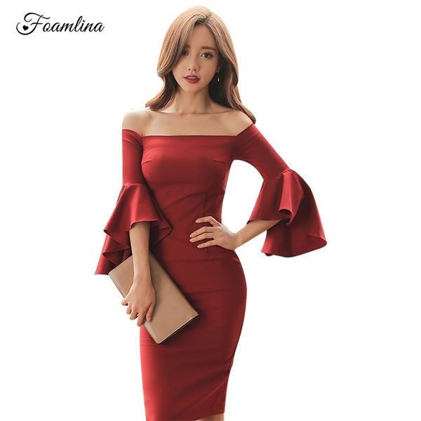 women elegant flare sleeve off shoulder black slit slim stretch spring autumn work party sheath bodycon dresses 210603, Black;gray
women elegant flare sleeve off shoulder black slit slim stretch spring autumn work party sheath bodycon dresses 210603, Black;gray