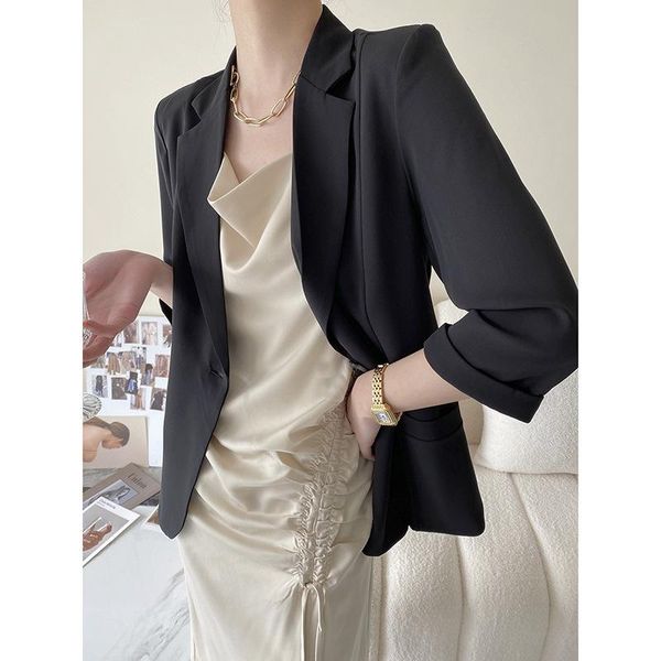 women's suits & blazers casual notched collar single button blazer jacket for women short sleeve loose female suit outwear 2021 springt, White;black
women's suits & blazers casual notched collar single button blazer jacket for women short sleeve loose female suit outwear 2021 springt, White;black