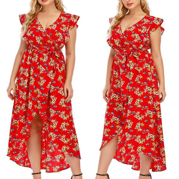 plus size dresses womens slim red floral dress split frill short sleeve deep v-neck high low midi summer sundress bohe, Black
plus size dresses womens slim red floral dress split frill short sleeve deep v-neck high low midi summer sundress bohe, Black