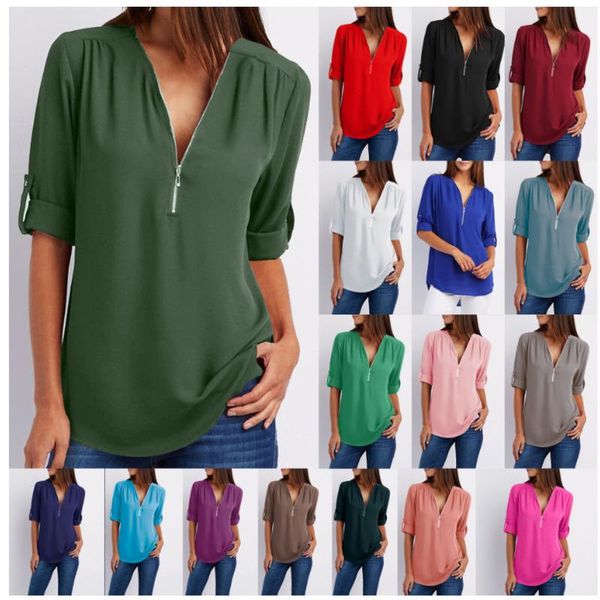 women's blouses & shirts women autumn 2021 deep v-neck zipper long sleeve loose chiffon blouse casual pullover plus size fashion ladies, White
women's blouses & shirts women autumn 2021 deep v-neck zipper long sleeve loose chiffon blouse casual pullover plus size fashion ladies, White
