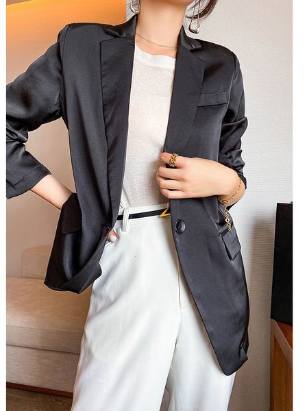 women in black satin blazer lady job decent female summer fine blazers, White;black
women in black satin blazer lady job decent female summer fine blazers, White;black