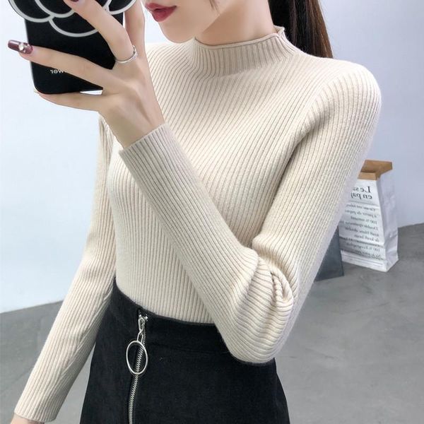 women's sweaters 2021 arrival sale jumper sweater women semi-high collar and sleeve knitted bottom for wear in autumn winter, White;black
women's sweaters 2021 arrival sale jumper sweater women semi-high collar and sleeve knitted bottom for wear in autumn winter, White;black