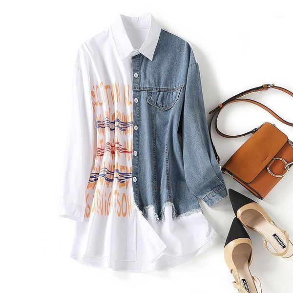 women's jackets 2021 spring and summer letter print splicing denim shirt design sense loose fashion, Black;brown
women's jackets 2021 spring and summer letter print splicing denim shirt design sense loose fashion, Black;brown