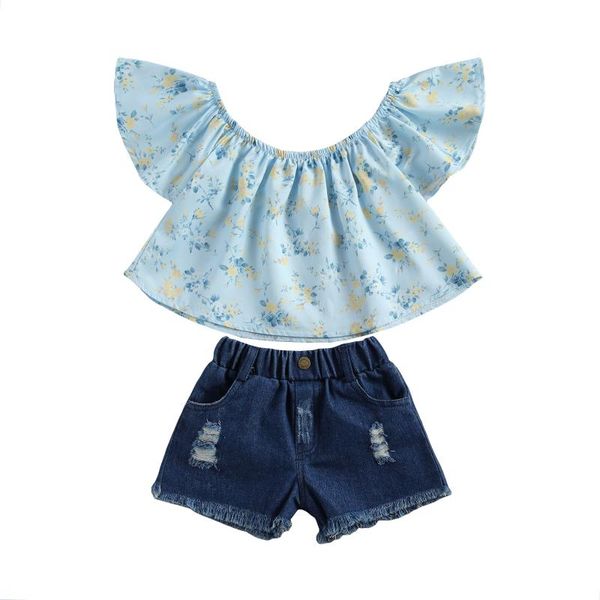 clothing sets kid baby girls summer outfits blue off shoulder floral print + denim shorts 2pcs clothes set soft and comfortable fabric, White
clothing sets kid baby girls summer outfits blue off shoulder floral print + denim shorts 2pcs clothes set soft and comfortable fabric, White
