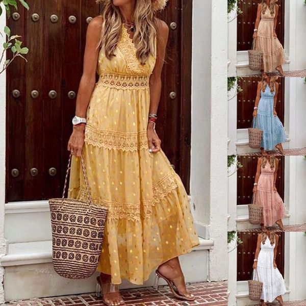 casual dresses summer woman dress lace stitching sleeveless long for women waist tight deep v a-line maxi beach robe femme vestidos, Black;gray
casual dresses summer woman dress lace stitching sleeveless long for women waist tight deep v a-line maxi beach robe femme vestidos, Black;gray