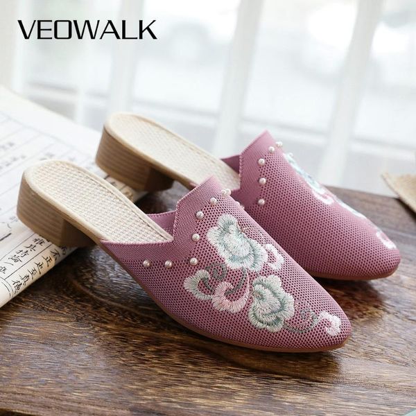 veowalk women knitted fabric pointy toe slippers with pearls flowers embroidered mules summer comfortable shoes for ladies, Black
veowalk women knitted fabric pointy toe slippers with pearls flowers embroidered mules summer comfortable shoes for ladies, Black