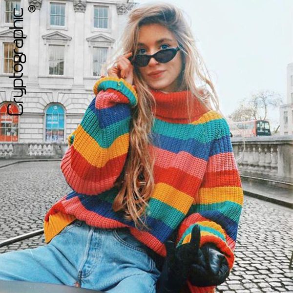 women's sweaters rainbow turtleneck knitted pullovers women jumpers winter fashion striped oversize pullover female, White;black
women's sweaters rainbow turtleneck knitted pullovers women jumpers winter fashion striped oversize pullover female, White;black