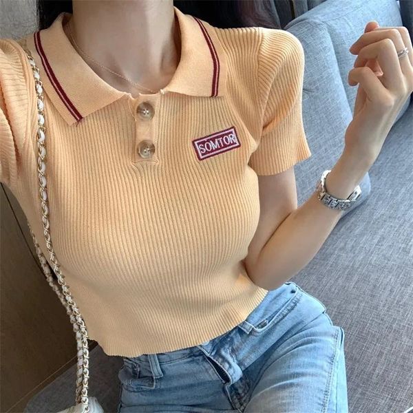 women's t-shirt t shirt women turn down collar short sleeved embroidery letter knitting tees summer fashion pullover female buttons tsh, White
women's t-shirt t shirt women turn down collar short sleeved embroidery letter knitting tees summer fashion pullover female buttons tsh, White