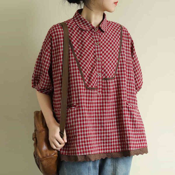 plus size cotton shirt women summer loose casual new 2021 vintage turn-down collar plaid oversized female blouse shirt p778, White
plus size cotton shirt women summer loose casual new 2021 vintage turn-down collar plaid oversized female blouse shirt p778, White