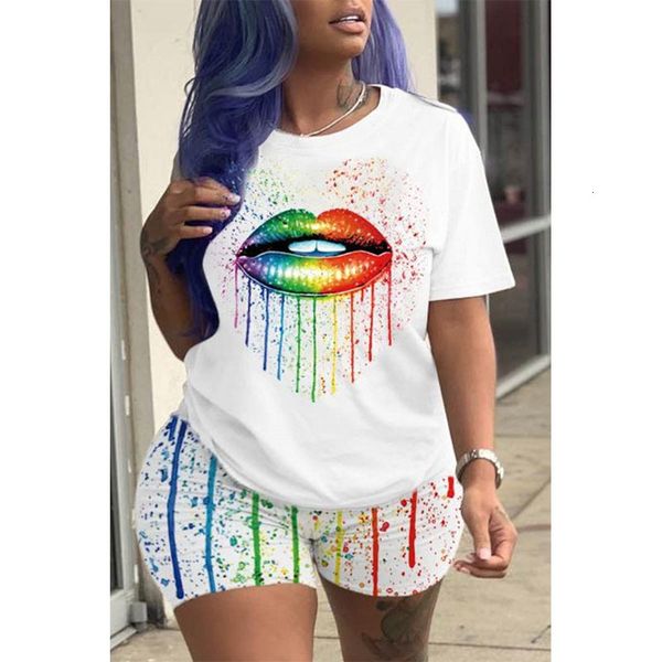 white lips print two parts outfit sports together fashion training clothes ladies short suit and pants, White;black
white lips print two parts outfit sports together fashion training clothes ladies short suit and pants, White;black
