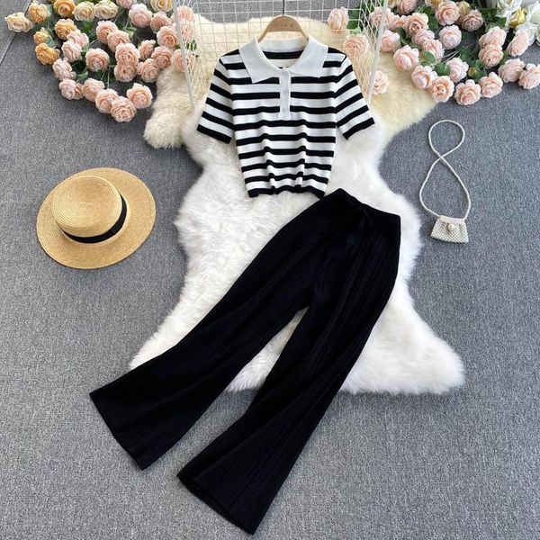 women's two piece pants 2021 summer casual all-match female collar knitted short sleeve + high waist wide leg two-piece suit df029, White
women's two piece pants 2021 summer casual all-match female collar knitted short sleeve + high waist wide leg two-piece suit df029, White