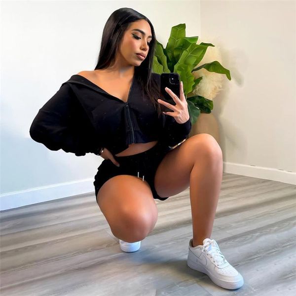 women's tracksuits lzyvoo autumn and shorts set fashion outfit pure color hoodie covered butt-through casual suit, Gray
women's tracksuits lzyvoo autumn and shorts set fashion outfit pure color hoodie covered butt-through casual suit, Gray