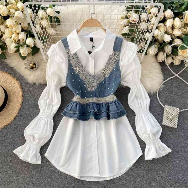 spring european american style blouse fashion pearl diamond mid-length blusa cowboy vest two-piece shirt c816 210506, White
spring european american style blouse fashion pearl diamond mid-length blusa cowboy vest two-piece shirt c816 210506, White