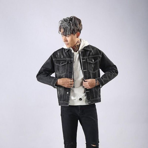 men's jackets korean slim fit men denim fashion chic letter embroidery lapel single breasted 100% cotton jeans coats male streetwear, Black;brown
men's jackets korean slim fit men denim fashion chic letter embroidery lapel single breasted 100% cotton jeans coats male streetwear, Black;brown
