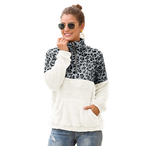 women fleece sweatshirt winter casual faux fur leopard patchwork fluffly female hoodies warm turtleneck zipper thick sherpa 210930, Black
women fleece sweatshirt winter casual faux fur leopard patchwork fluffly female hoodies warm turtleneck zipper thick sherpa 210930, Black