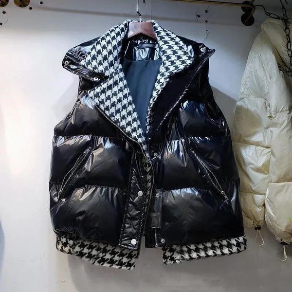 women's vests glossy cotton vest autumn and winter thick clothing fashion houndstooth stitching ladies warm pad casual, Black;white
women's vests glossy cotton vest autumn and winter thick clothing fashion houndstooth stitching ladies warm pad casual, Black;white