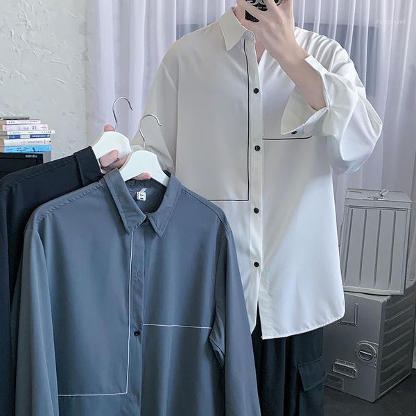 men's dress shirts singe breasted streetwear long sleeve man casual autumn clothing brand baggy male men, White;black
men's dress shirts singe breasted streetwear long sleeve man casual autumn clothing brand baggy male men, White;black