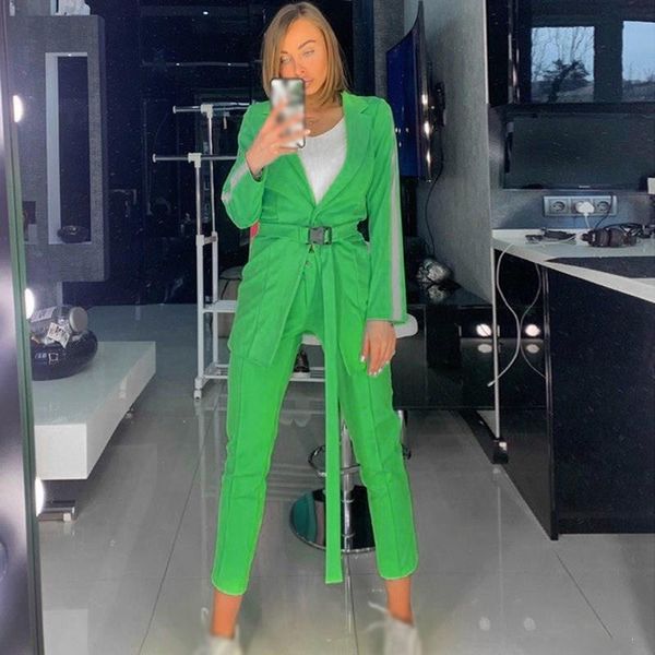 two piece dress autumn office lady reflective striped patchwork 2 pcs sets sashes women belt buckle casual blazer pencil pants suit, White
two piece dress autumn office lady reflective striped patchwork 2 pcs sets sashes women belt buckle casual blazer pencil pants suit, White
