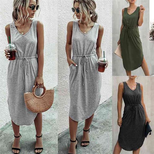 women casual dress summer fashion slim irregular solid color vest bottoming dresses femme tank lace up midi vestido 210517, Black;gray
women casual dress summer fashion slim irregular solid color vest bottoming dresses femme tank lace up midi vestido 210517, Black;gray
