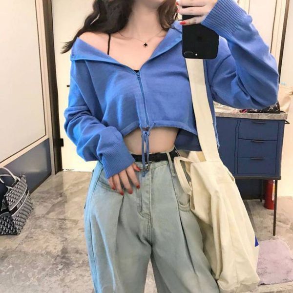 small navel exposed sweater spring and autumn drawstring hooded women's loose short, Black
small navel exposed sweater spring and autumn drawstring hooded women's loose short, Black