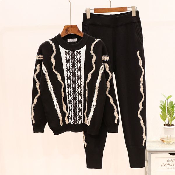 pant autumn knit set women sequins wave pattern sweater knitted pencil pants two piece outfits female casual pullover trousers 2pcs, White
pant autumn knit set women sequins wave pattern sweater knitted pencil pants two piece outfits female casual pullover trousers 2pcs, White