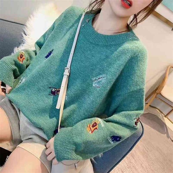 women pullovers sweater fashion solid cartoon spring and autumn pullover long sleeve plaid casual ladies sweaters 210427, White;black
women pullovers sweater fashion solid cartoon spring and autumn pullover long sleeve plaid casual ladies sweaters 210427, White;black
