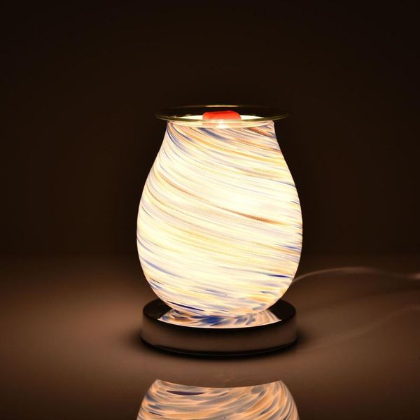 fragrance lamps blue golden swirl pattern aroma lamp 2 in 1 glass delicate exquisite scented air fresher ambient night light for bedside yog 
fragrance lamps blue golden swirl pattern aroma lamp 2 in 1 glass delicate exquisite scented air fresher ambient night light for bedside yog