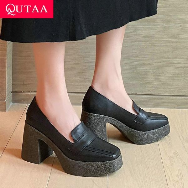 dress shoes qutaa 2021 square toe platform slip on women spring autumn high heels genuine leather pumps size 34-39, Black
dress shoes qutaa 2021 square toe platform slip on women spring autumn high heels genuine leather pumps size 34-39, Black