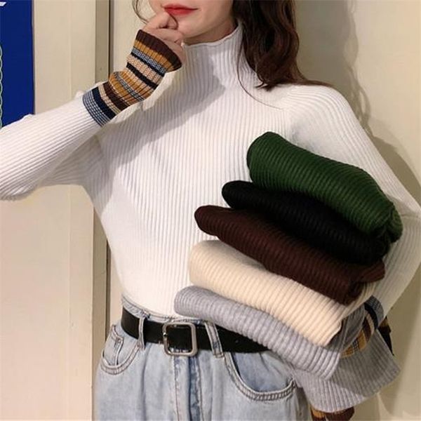 women turtleneck long sleeve striped sweater autumn winter female elastic knitting pullover fashion bottoming 210519, White;black
women turtleneck long sleeve striped sweater autumn winter female elastic knitting pullover fashion bottoming 210519, White;black
