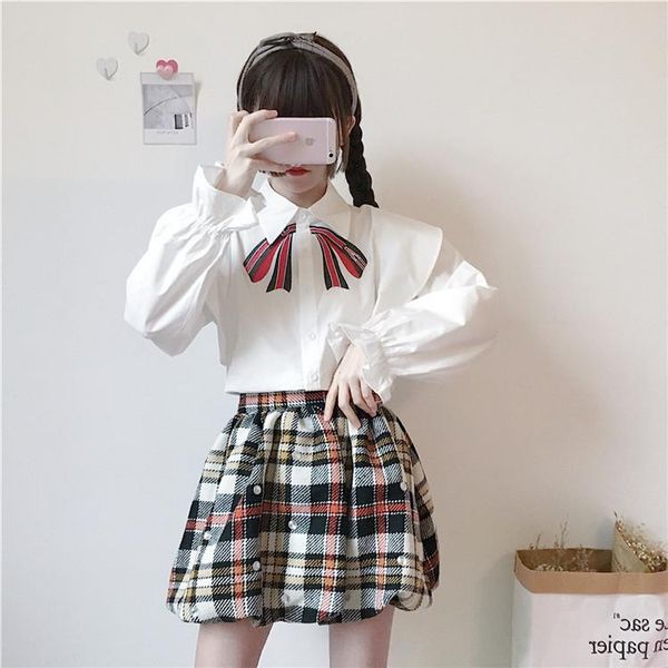 japanese 2021 spring embroidery student sweet and cute shirt+plaid skirt 2 piece set women women's two pants, White
japanese 2021 spring embroidery student sweet and cute shirt+plaid skirt 2 piece set women women's two pants, White