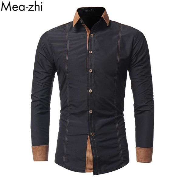men's casual shirts men contrast panel titching shirt long sleeve button up imitation deerskin collar slim fit, White;black
men's casual shirts men contrast panel titching shirt long sleeve button up imitation deerskin collar slim fit, White;black