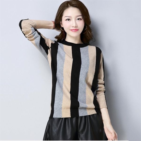 stripe knitted women o-neck sweater pullovers basic casual sweaters long sleeve pullover loose thin 210522, White;black
stripe knitted women o-neck sweater pullovers basic casual sweaters long sleeve pullover loose thin 210522, White;black