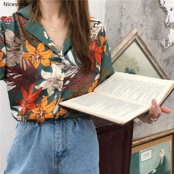 women's blouses & shirts moda feminina clothing loose streetwear summer turn-down collar floral chemisiers et femme, White
women's blouses & shirts moda feminina clothing loose streetwear summer turn-down collar floral chemisiers et femme, White