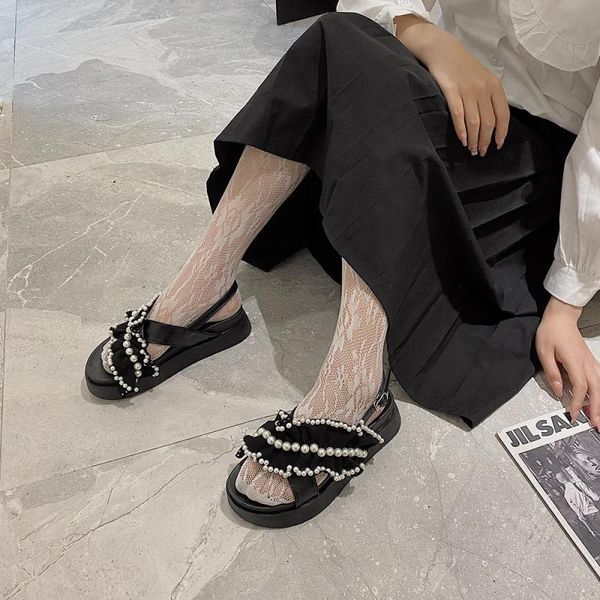 sandals summer women pearl plaid buckle strap string bead flat platform shoes sweet beach sandalias mujer flip flops sandal, Black
sandals summer women pearl plaid buckle strap string bead flat platform shoes sweet beach sandalias mujer flip flops sandal, Black