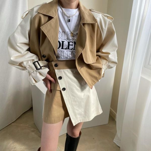 women's tracksuits 2021 autumn two piece set for women hit color splicing lapel long sleeve coat female and casual shorts korean fashio, Gray
women's tracksuits 2021 autumn two piece set for women hit color splicing lapel long sleeve coat female and casual shorts korean fashio, Gray