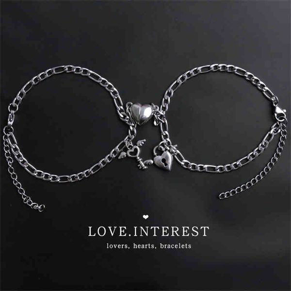 2 pcs heart stainless steel punk couple bracelet chain magnet silver color lovers attract paired brazalete jewelry gift, Golden;silver
2 pcs heart stainless steel punk couple bracelet chain magnet silver color lovers attract paired brazalete jewelry gift, Golden;silver
