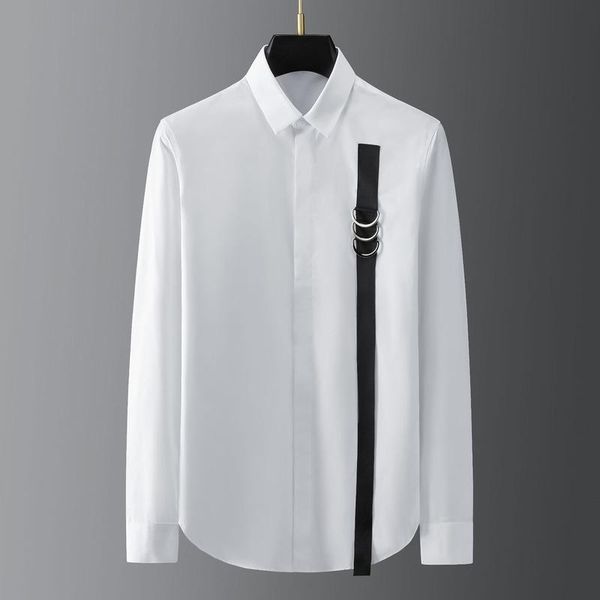 men's casual shirts metal webbing cotton autumn long sleeve shirt slim social party color contrast vintage male clothing, White;black
men's casual shirts metal webbing cotton autumn long sleeve shirt slim social party color contrast vintage male clothing, White;black