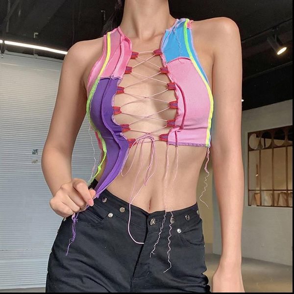 gothic ribbed camisole women camis vest bandage stripped femme hollow out tee streetwear mujer, White
gothic ribbed camisole women camis vest bandage stripped femme hollow out tee streetwear mujer, White