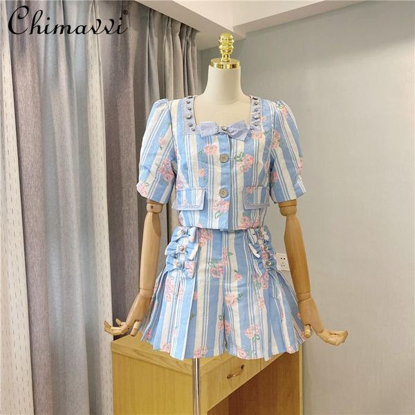 women's tracksuits sweet girl women square collar short puff sleeve bow stitching blue striped shorts summer 2021 two-piece set, Gray
women's tracksuits sweet girl women square collar short puff sleeve bow stitching blue striped shorts summer 2021 two-piece set, Gray